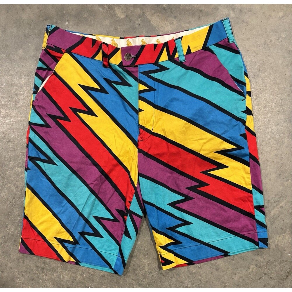 Loudmouth Shorts Mens 36 Multicolor Lightning Print Golf Chino Stretch Colorful